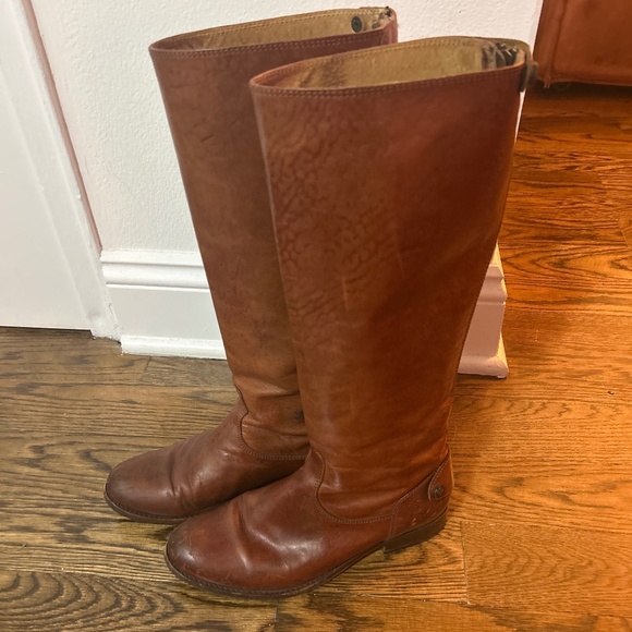 Frye Shoes - Frye Tall Leather Boots Tan Brown
